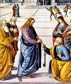 Christ hands the keys to St. Peter