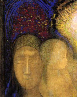 Redon. Woman and child against a stained glass background